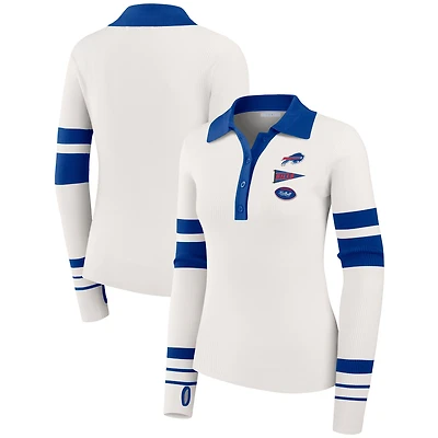 Pull polo Henley côtelé blanc Buffalo Bills pour femme WEAR by Erin Andrews
