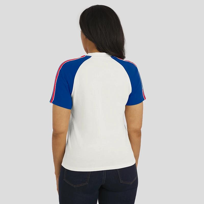 Women's WEAR by Erin Andrews White Buffalo Bills Sleeve Stripe Distressed Raglan T-Shirt