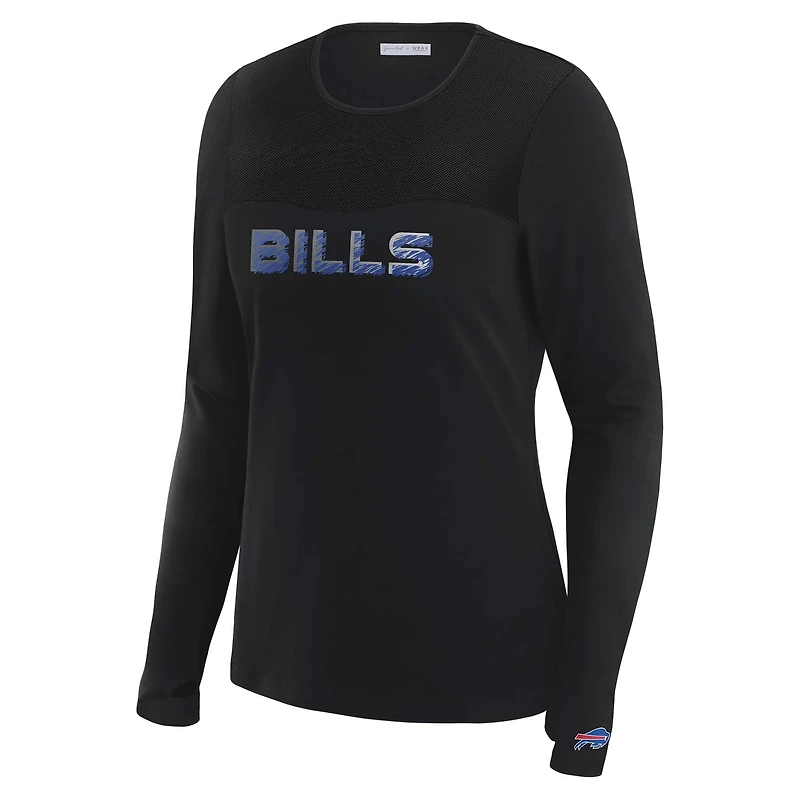 Women's WEAR by Erin Andrews x Gracie Hunt Black Buffalo Bills Mesh Panel Long Sleeve T-Shirt