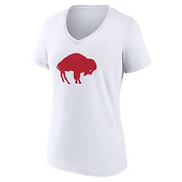 T-shirt blanc authentique classique à col en V pour femmes, Buffalo Bills, avec nom et numéro personnalisés