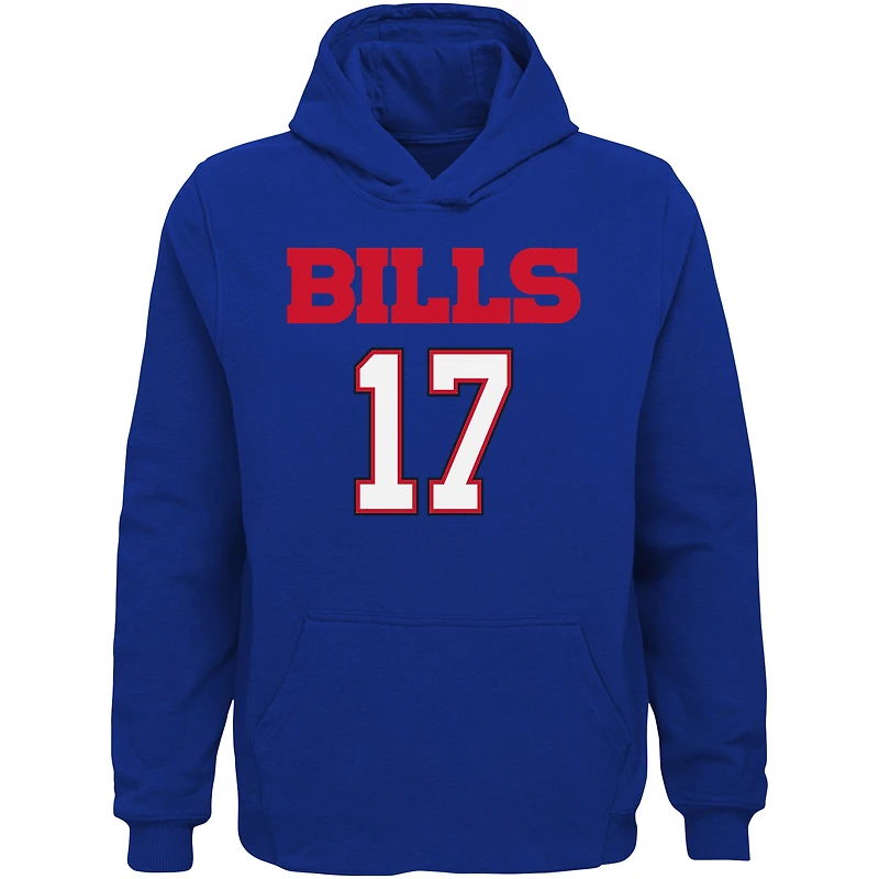 Sweat à capuche avec nom et numéro du joueur principal des Royal Buffalo Bills Josh Allen pour jeunes