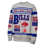 Youth Mitchell & Ness Gray Buffalo Bills Throwback All-Over Print Fleece Sweatshirt