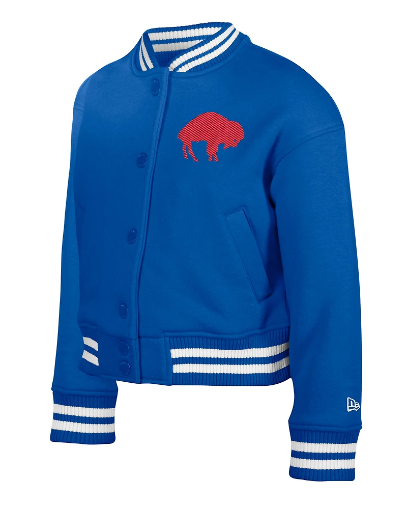 Youth New Era Royal Buffalo Bills Throwback Chenille Applique Fleece Full-Snap Jacket