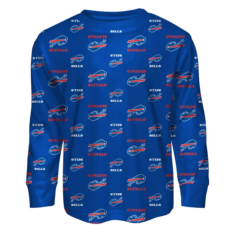 Ensemble de nuit Youth Outerstuff Royal Buffalo Bills avec t-shirt à manches longues et pantalon imprimé intégral