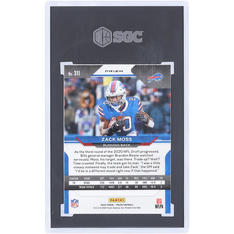 Zack Moss Buffalo Bills 2020 Panini Prizm Snakeskin Prizm #311 SGC authentifié 9.5 Rookie Card