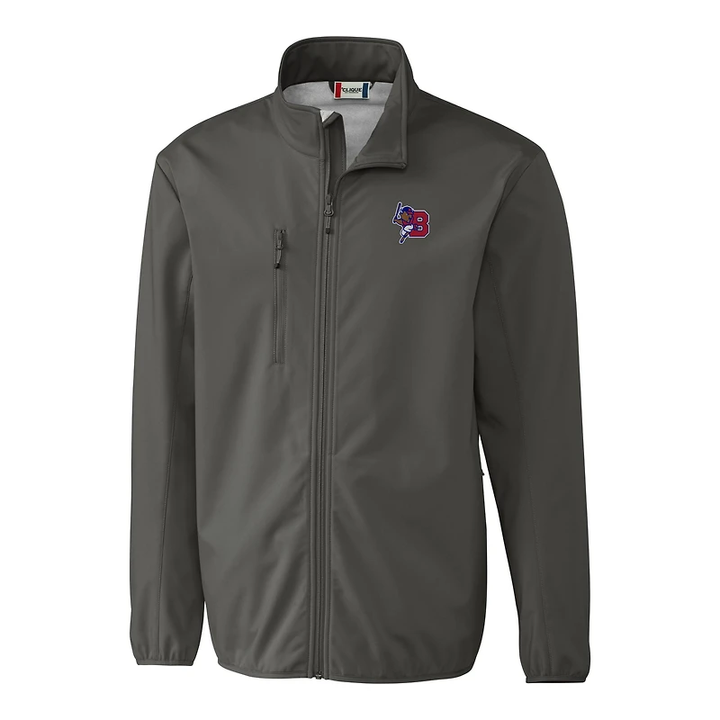 Men's Cutter & Buck Steel Buffalo Bisons Clique Trail Eco Stretch Softshell Full-Zip Jacket