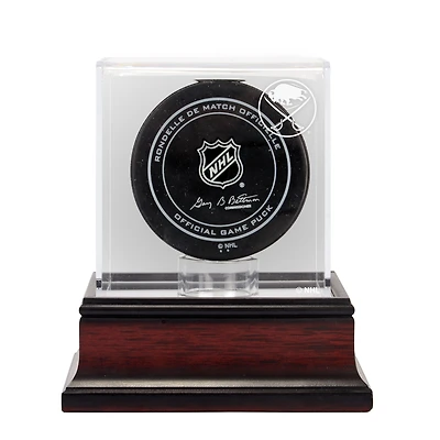Vitrine de présentation du logo des rondelles de hockey des Buffalo Sabres (2020 à aujourd'hui) en acajou