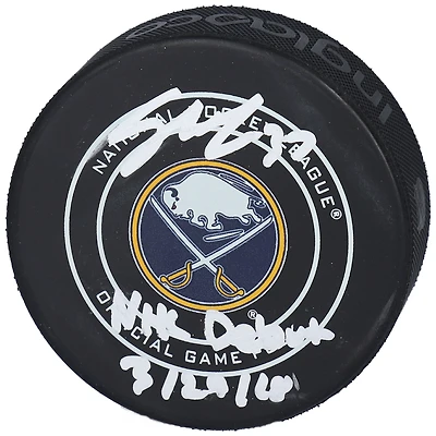 Casey Mittelstadt Buffalo Sabres Rondelle de jeu officielle dédicacée avec inscription « NHL Debut 3/29/18 »