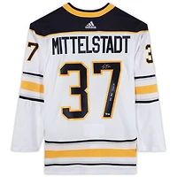 Casey Mittelstadt Buffalo Sabres Autographed White Adidas Authentic Jersey with "NHL Debut 3/29/18" Inscription