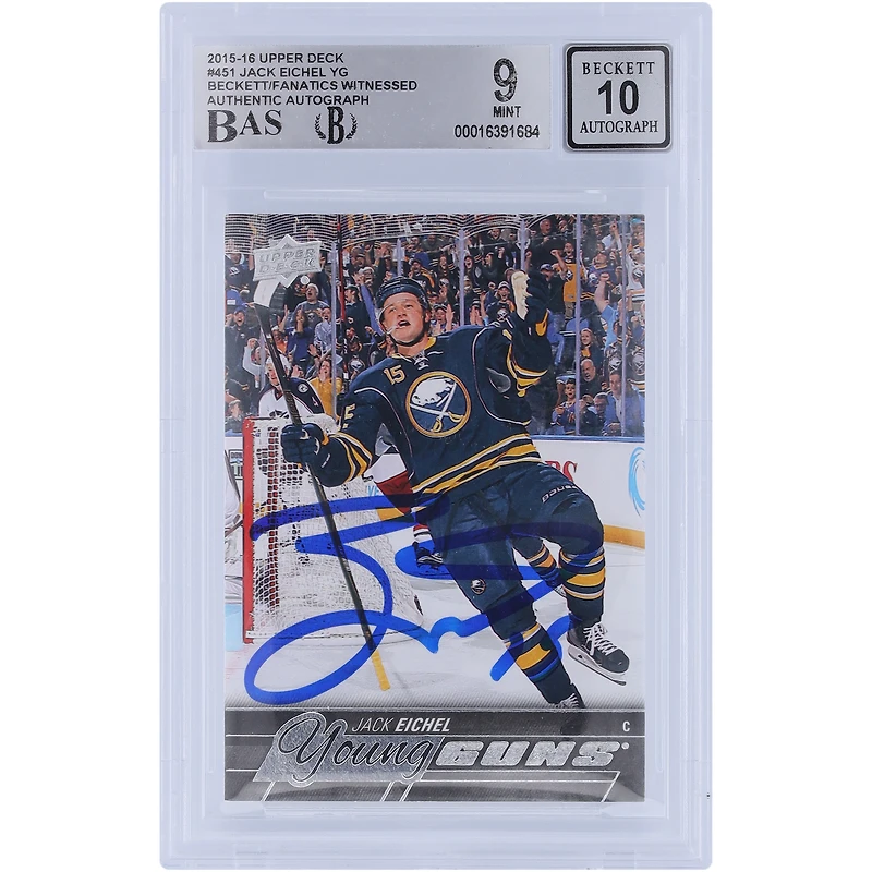 Jack Eichel Buffalo Sabres Autographié 2015-16 Upper Deck Série 2 Young Guns #451 Beckett Fanatics Witnessed Authentifié 9/10 Rookie Card