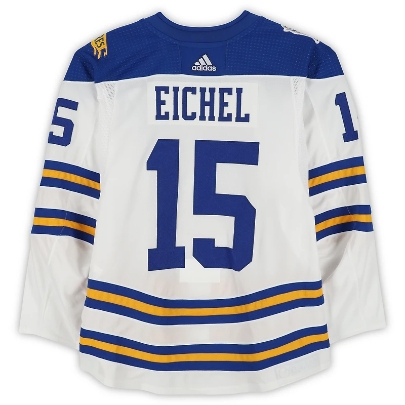 Maillot blanc adidas n° 15 des Sabres de Buffalo, porté à l'entraînement par Jack Eichel lors du match contre les Rangers de New York le 1er janvier 2018 - Classique hivernale de la LNH - Porté pendant l'échauffement