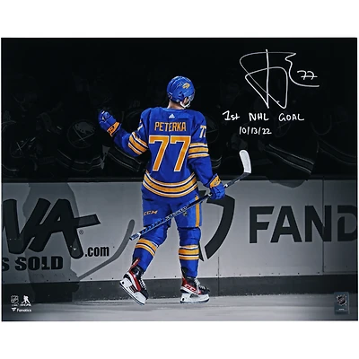 JJ Peterka Buffalo Sabres Autographed 16" x 20" 1st NHL Goal Celebration Photograph with "1st NHL Goal 10/13/22" Inscription