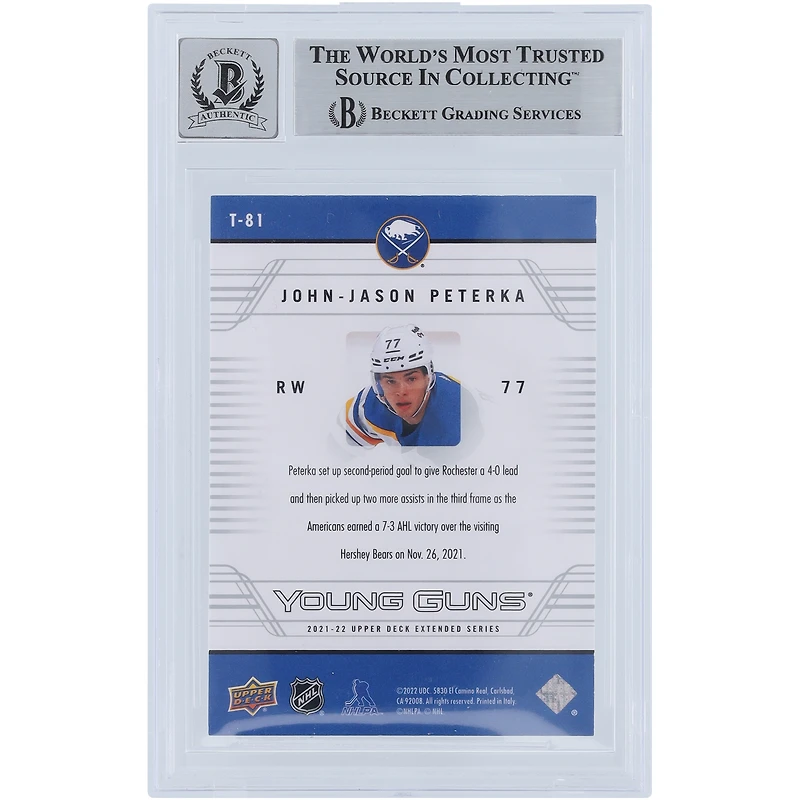 JJ Peterka Buffalo Sabres Autographed 2021-22 Upper Deck Extended Series 06-07 Retro YG #T-81 Beckett Fanatics Witnessed Authenticated 9/10 Rookie Card