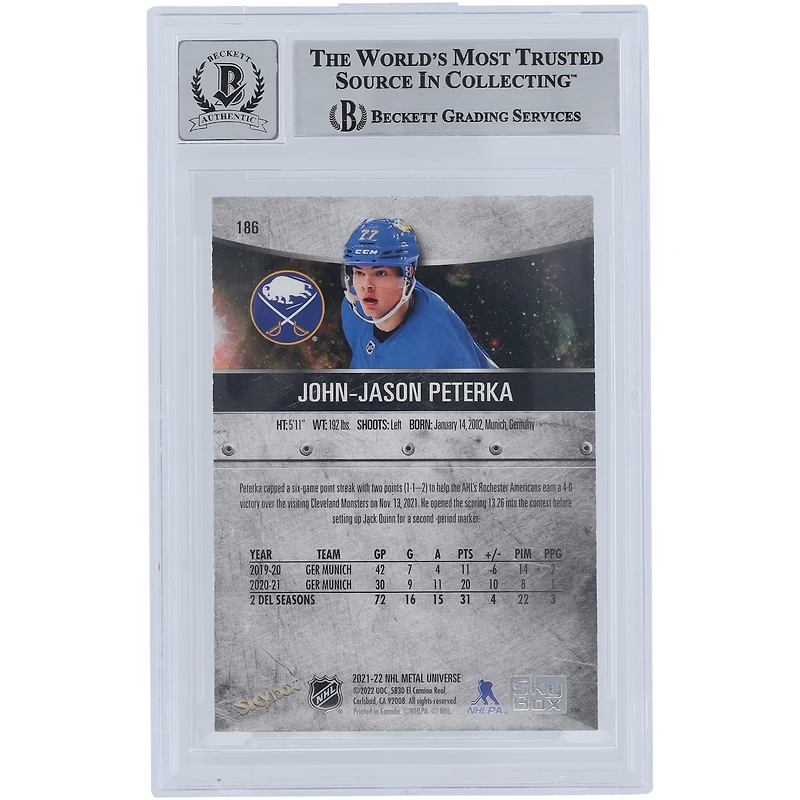 JJ Peterka Buffalo Sabres Autographed 2021-22 Upper Deck Skybox Metal Universe Spectrum #186 Beckett Fanatics Witnessed Authenticated 10 Rookie Card