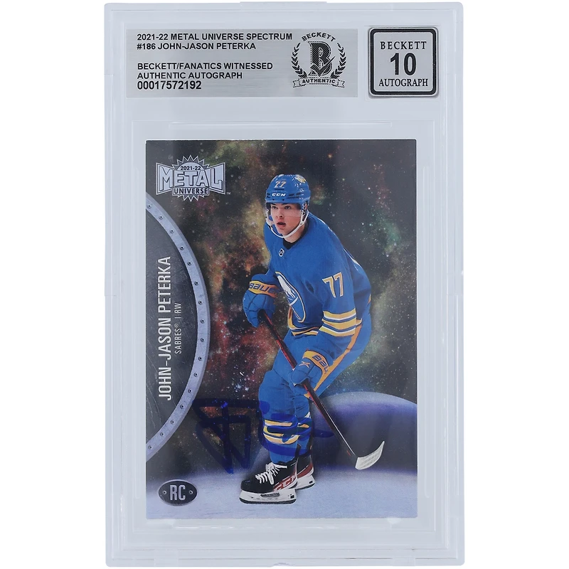JJ Peterka Buffalo Sabres Autographed 2021-22 Upper Deck Skybox Metal Universe Spectrum #186 Beckett Fanatics Witnessed Authenticated 10 Rookie Card