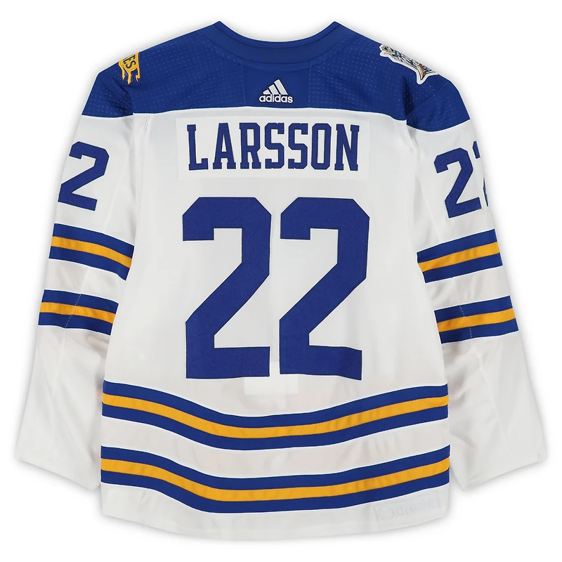 Johan Larsson Buffalo Sabres Practice-Used #22 White adidas Jersey vs. New York Rangers on January 1, 2018 - NHL Winter Classic - Worn During Warm-Ups