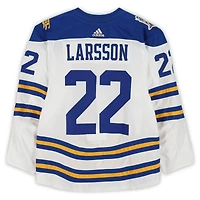 Johan Larsson Buffalo Sabres Practice-Used #22 White adidas Jersey vs. New York Rangers on January 1, 2018 - NHL Winter Classic - Worn During Warm-Ups
