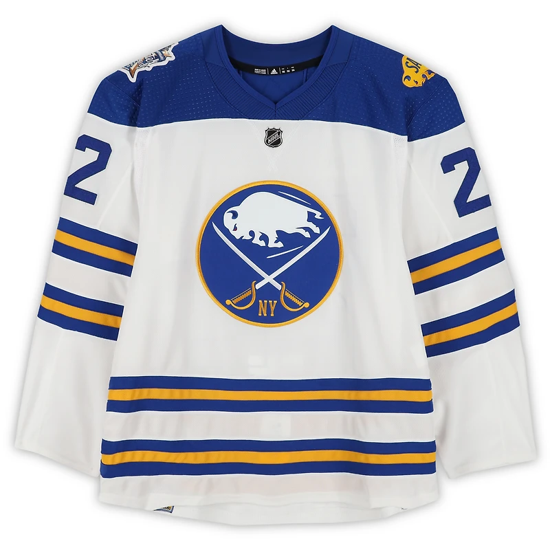 Johan Larsson Buffalo Sabres Practice-Used #22 White adidas Jersey vs. New York Rangers on January 1, 2018 - NHL Winter Classic - Worn During Warm-Ups