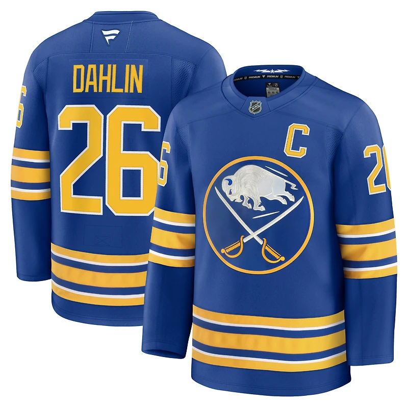 Maillot Fanatics Rasmus Dahlin Royal Buffalo Sabres Premium pour homme avec écusson du capitaine