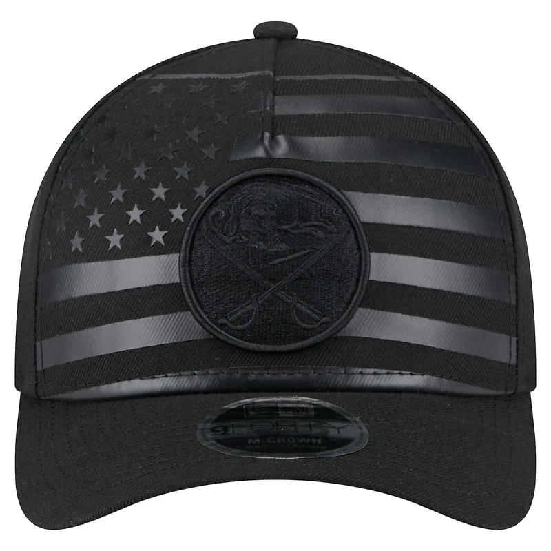 Casquette ajustable à cadre en A 9FORTY Game Day Stealth Flag de New Era pour homme, noire, Buffalo Sabres