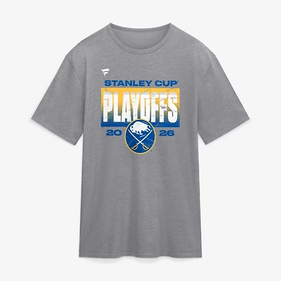 T-shirt vintage tri-blend gris chiné pour homme, marque Fanatics Athletic, Buffalo Sabres, séries éliminatoires de la Coupe Stanley 2026