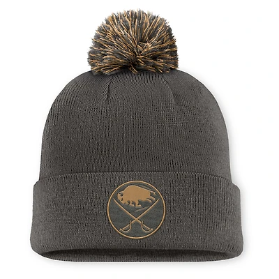 Men's Fanatics  Charcoal Buffalo Sabres Authentic Pro Military Appreciation Cuffed Knit Hat with Pom