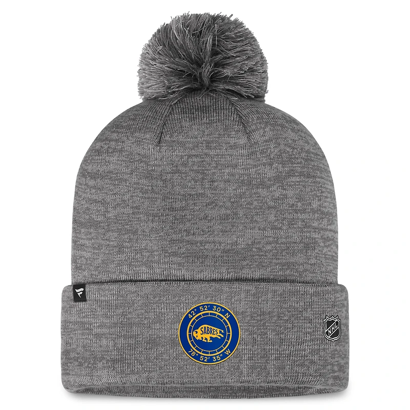 Bonnet en tricot à revers de glace Authentic Pro Home Fanatics Grey Buffalo Sabres pour hommes avec pompon