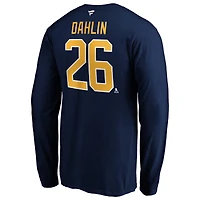 T-shirt Fanatics Rasmus Dahlin bleu marine pour homme, authentique, avec nom et numéro Stack, Buffalo Sabres