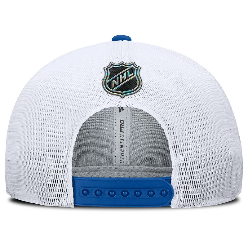 Casquette de camionneur ajustable Fanatics Royal/White Buffalo Sabres Authentic Pro Rink Lockup pour homme