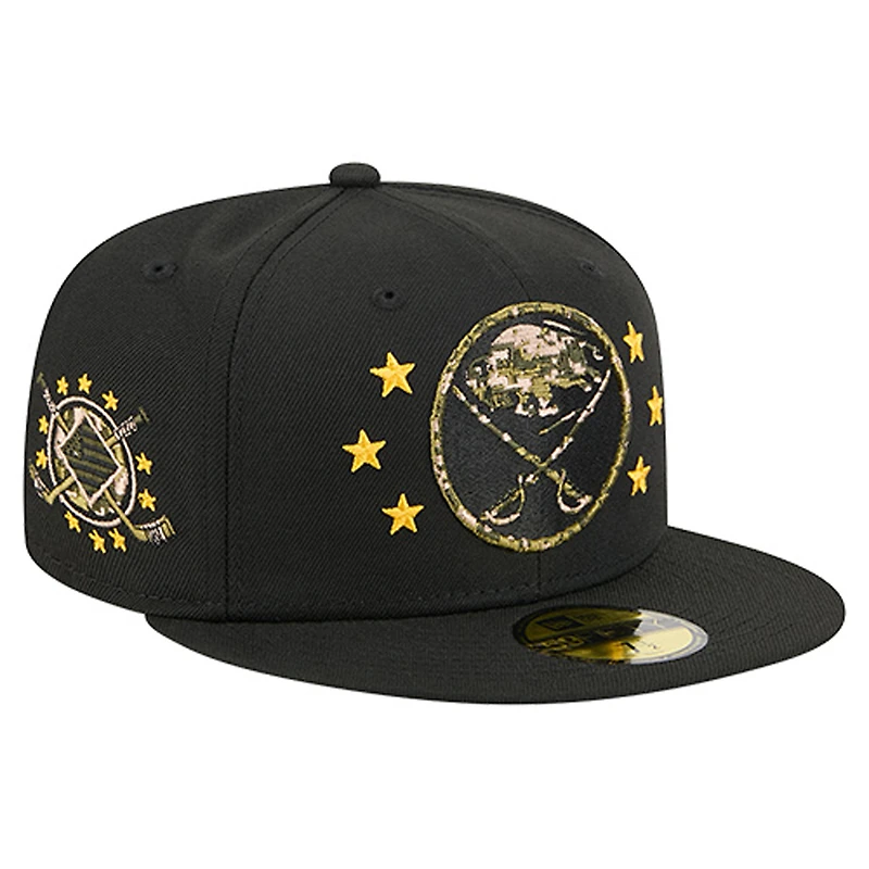 Men's New Era  Black Buffalo Sabres Military Appreciation Digital Camo Stars 59FIFTY Fitted Hat