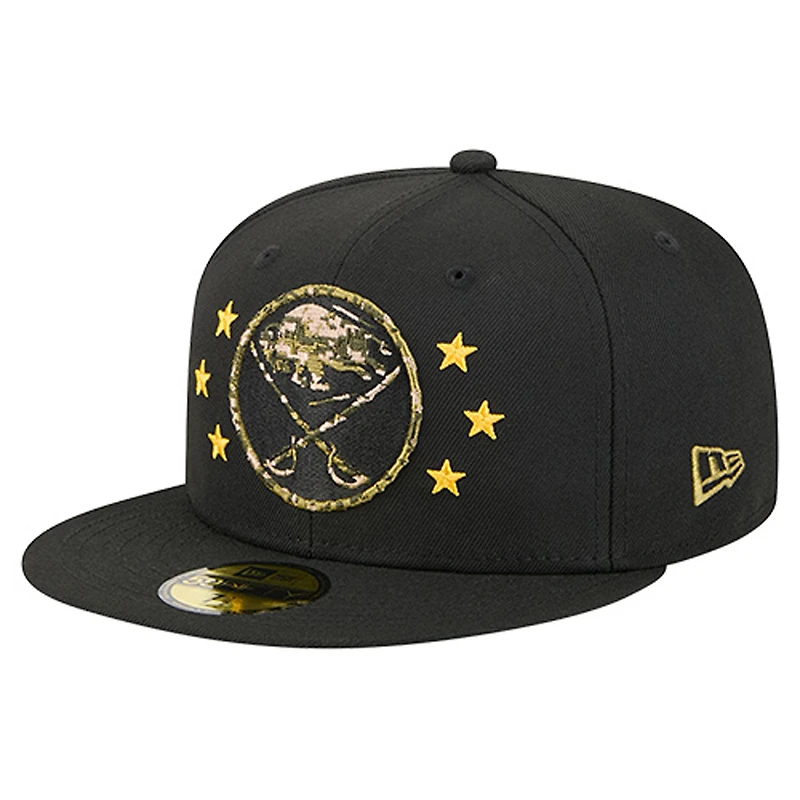 Casquette ajustée 59FIFTY pour homme New Era Black Buffalo Sabres Military Appreciation Digital Camo Stars