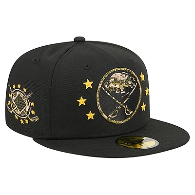 Casquette ajustée 59FIFTY pour homme New Era Black Buffalo Sabres Military Appreciation Digital Camo Stars