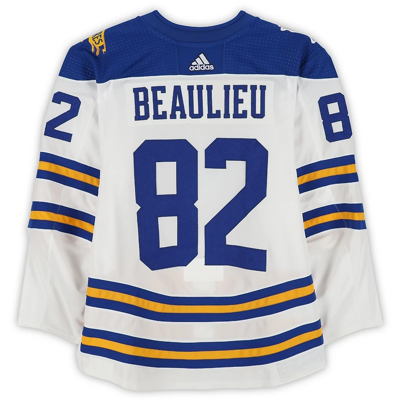 Nathan Beaulieu Buffalo Sabres Practice-Used #82 White adidas Jersey vs. New York Rangers on January 1, 2018 - NHL Winter Classic - Worn During Warm-Ups