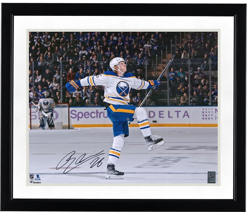 Rasmus Dahlin Buffalo Sabres Autographed 16" x 20" White Jersey Celebration Photograph
