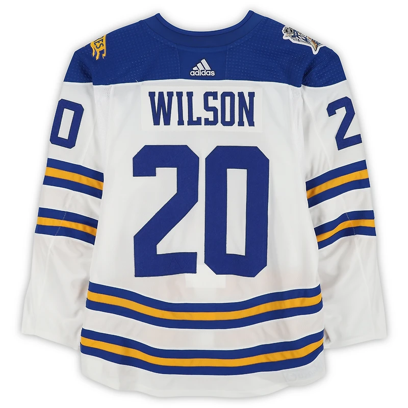 Maillot blanc adidas n° 20 des Sabres de Buffalo porté par Scott Wilson lors de l'entraînement contre les Rangers de New York le 1er janvier 2018 - Classique hivernale de la LNH - Porté pendant l'échauffement