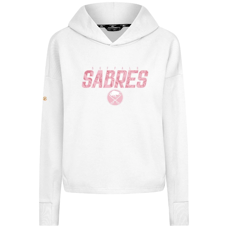 Sweat à capuche court trois bandes imprimé floral blanc Buffalo Sabres pour femme Levelwear la fête des mères