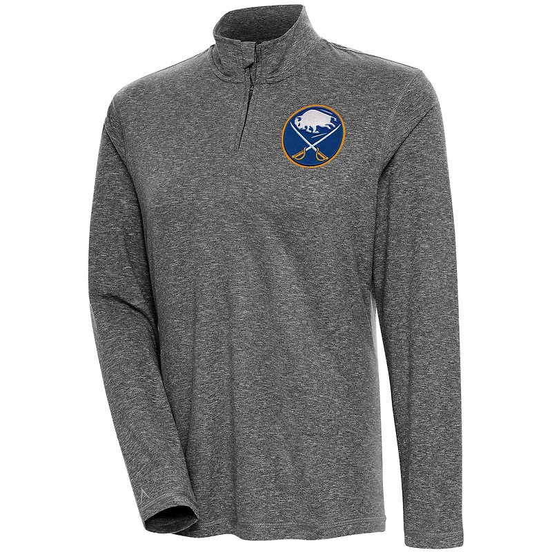 Women's Antigua Heather Black Buffalo Sabres Confront Quarter-Zip Pullover Top