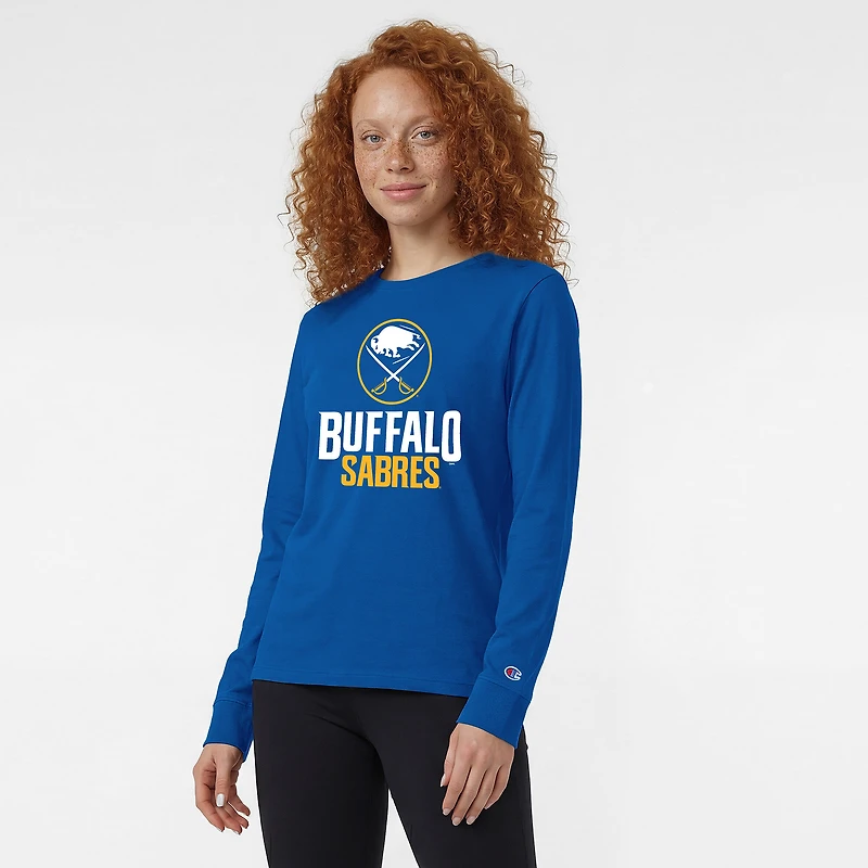 Women's Champion  Royal Buffalo Sabres Wordmark Lockup Long Sleeve T-Shirt