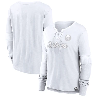 T-shirt à manches longues lacets pour femmes Fanatics White Buffalo Sabres Out