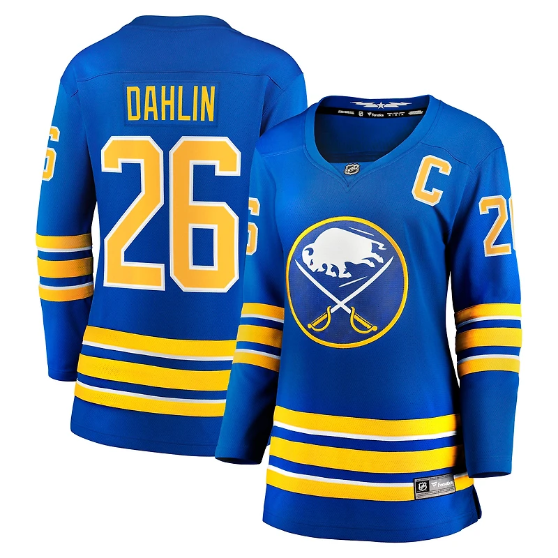 Maillot de l'équipe féminine Fanatics Rasmus Dahlin Royal Buffalo Sabres Home Captain Patch Breakaway
