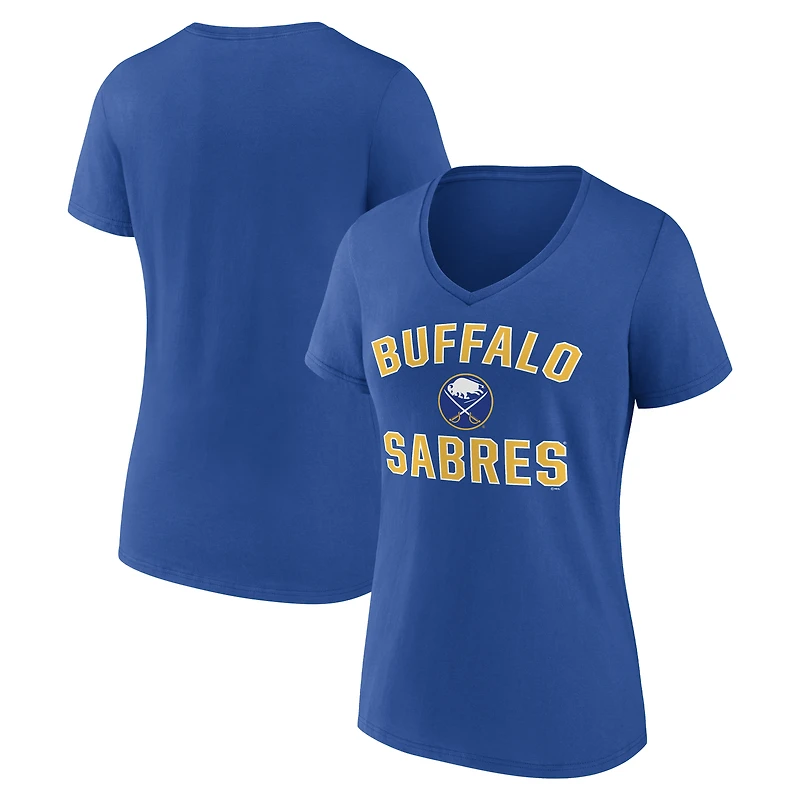 T-shirt à col en V pour femme avec logo athlétique royal Buffalo Sabres Arch Victory