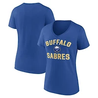 T-shirt à col en V pour femme avec logo athlétique royal Buffalo Sabres Arch Victory