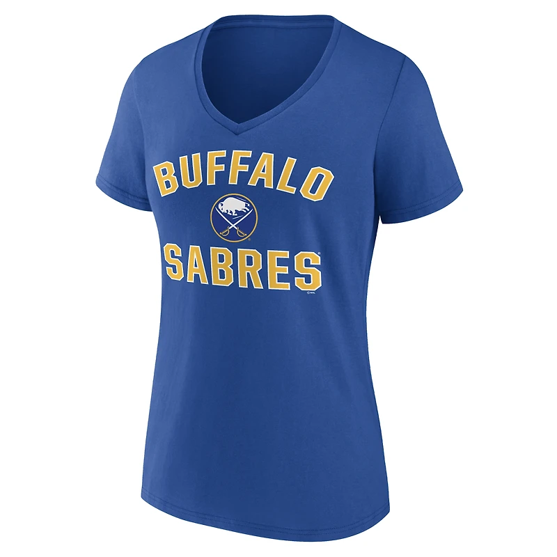 T-shirt à col en V pour femme avec logo athlétique royal Buffalo Sabres Arch Victory