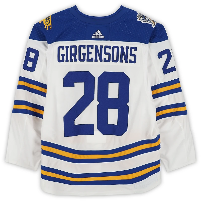 Zemgus Girgensons Buffalo Sabres Practice-Used #28 White adidas Jersey vs. New York Rangers on January 1, 2018 - NHL Winter Classic - Worn During Warm-Ups