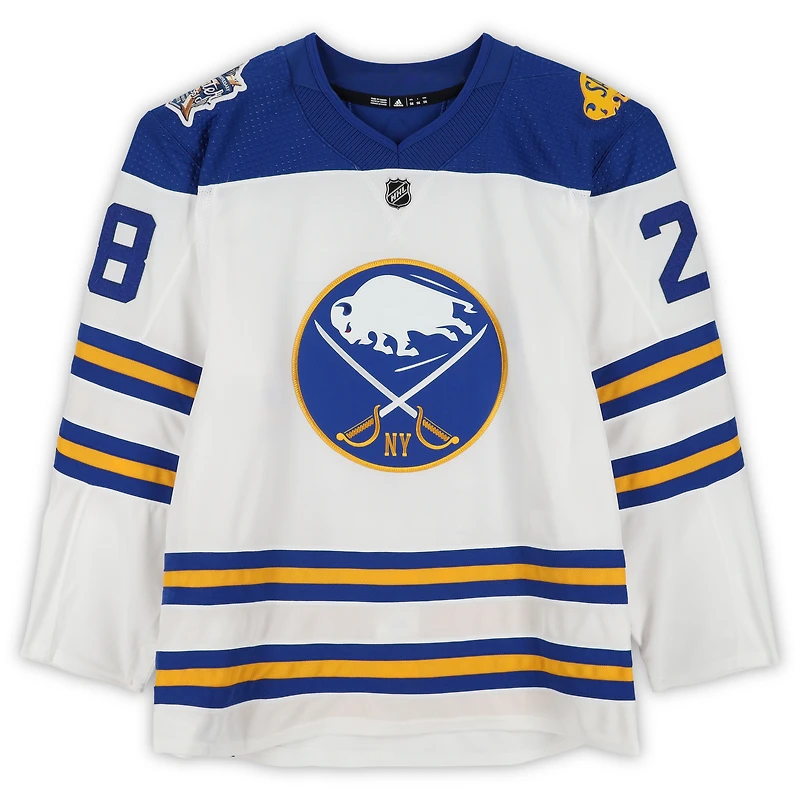 Zemgus Girgensons Buffalo Sabres Practice-Used #28 White adidas Jersey vs. New York Rangers on January 1, 2018 - NHL Winter Classic - Worn During Warm-Ups