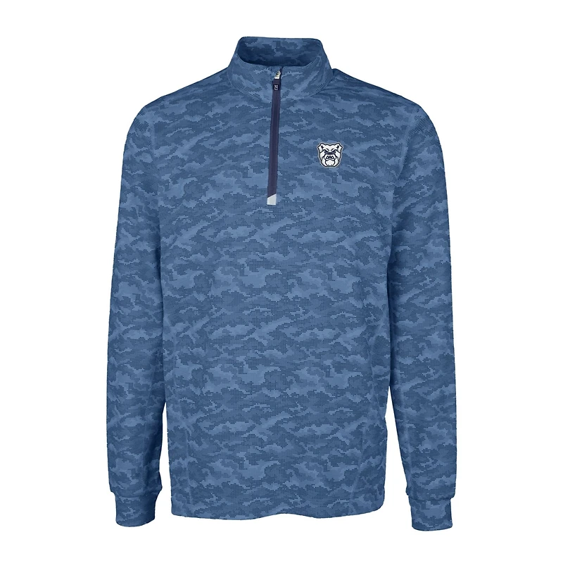 Men's Cutter & Buck Navy Butler Bulldogs Traverse Camo Print Stretch Quarter-Zip Pullover Top