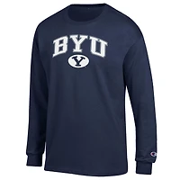 T-shirt à manches longues Champion Navy BYU Cougars avec logo en arc de cercle pour homme