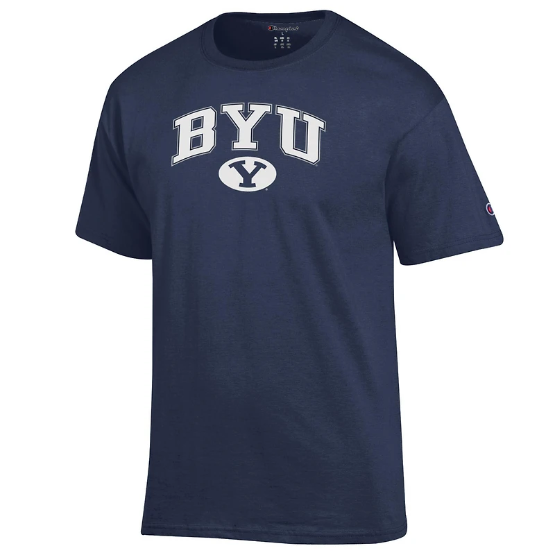 T-shirt bleu marine Champion pour homme avec logo Arch Over des BYU Cougars