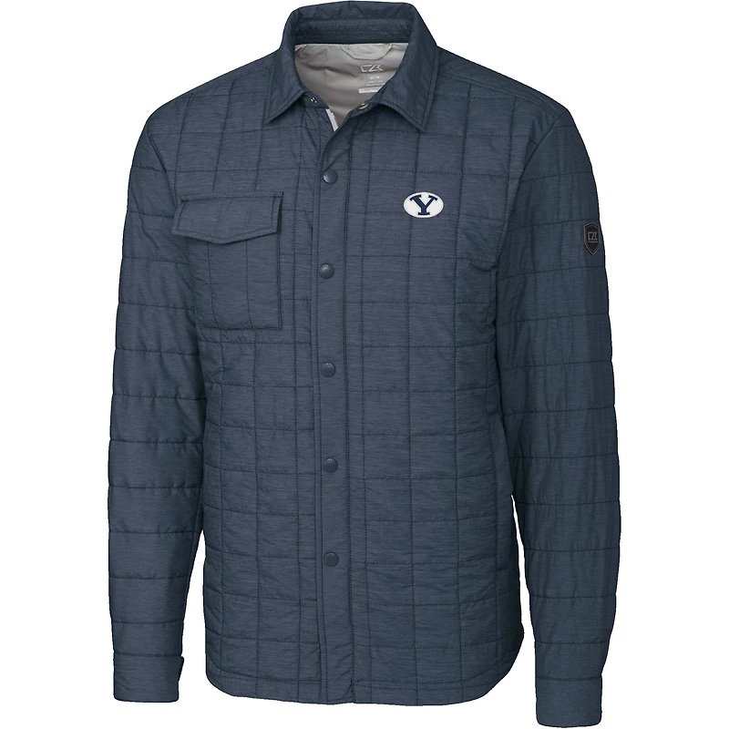 Veste Cutter & Buck Anthracite pour homme BYU Cougars Rainier Eco Insulated PrimaLoft à boutons-pression