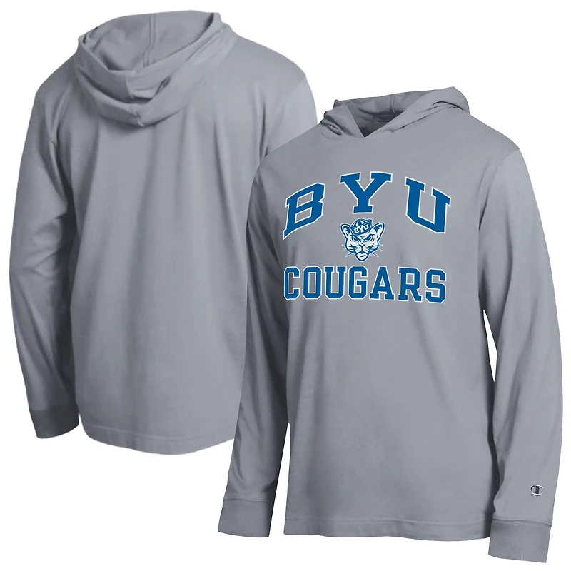 Men's Champion  Heather Gray BYU Cougars High Motor All-Star Long Sleeve Hooded T-Shirt